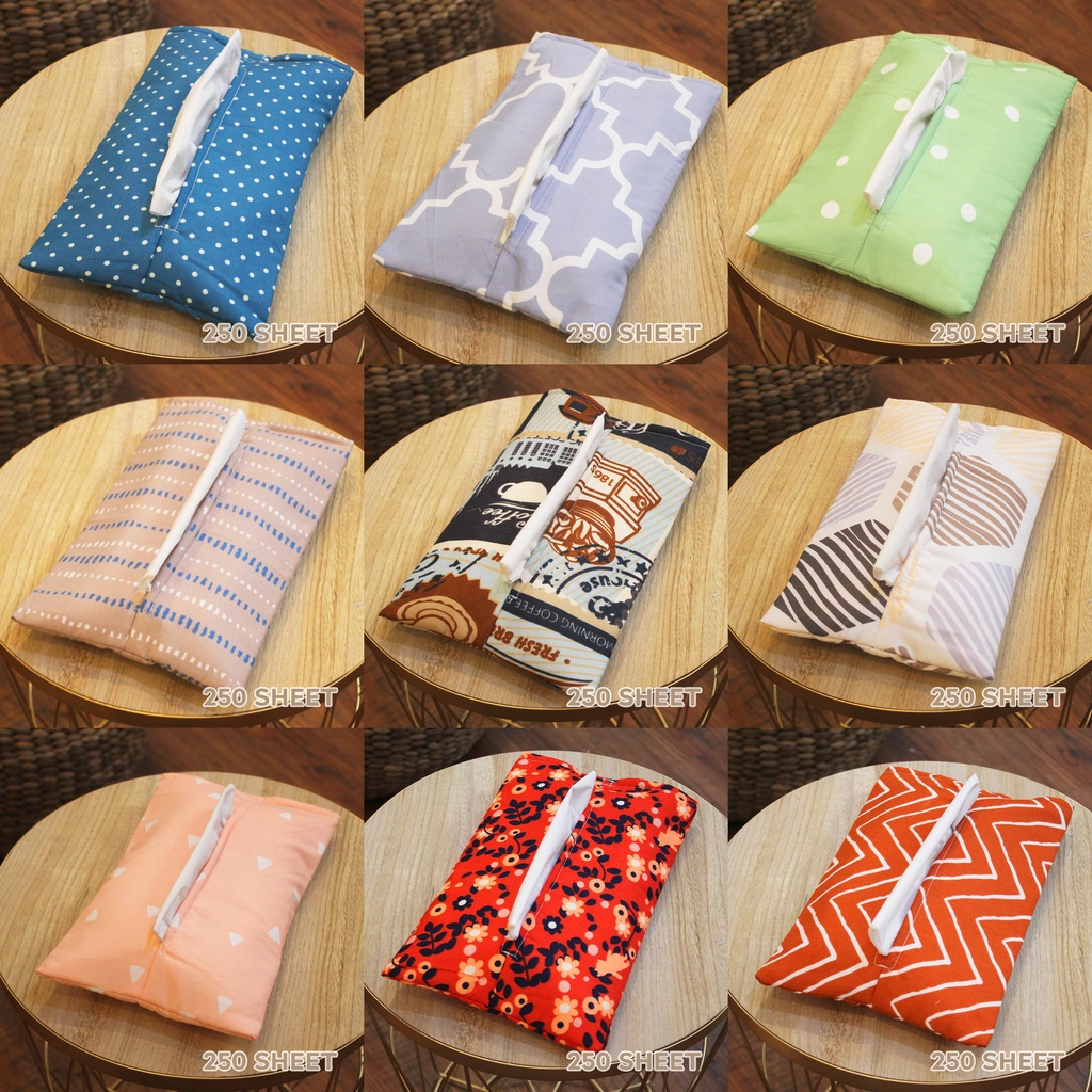 SARUNG TISSUE Motif Print 250 Sheet Tempat Tisu Besar Motif Abstrak / Kopi / Minimalis / Wadah Tisu Kain