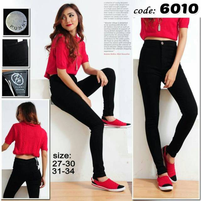 (27-34) Premium Soft Jeans Celana Panjang High Waist Wanita Punny Hitam HW Highwaist Cewek Bigsize