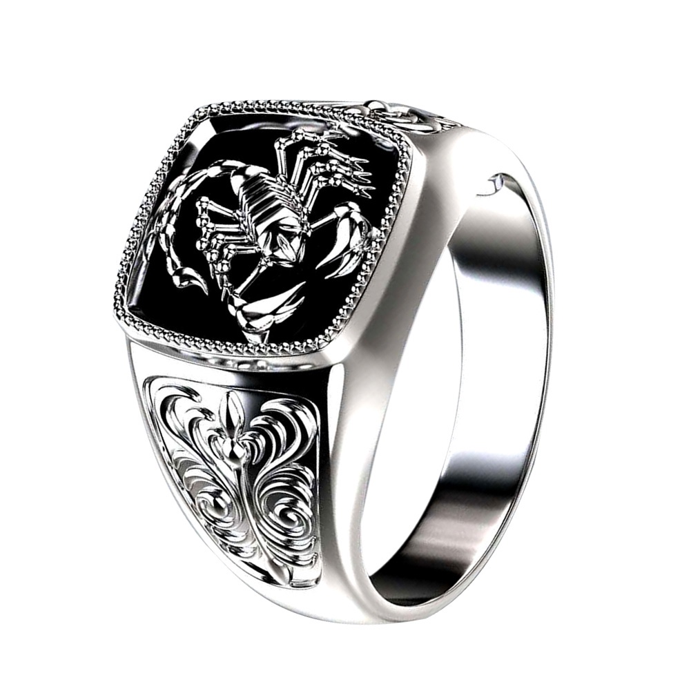 Huluboy Cincin Pria Desain Ukiran Kalajengking Bahan Alloy Untuk Hadiah Ulang Tahunclubpesta