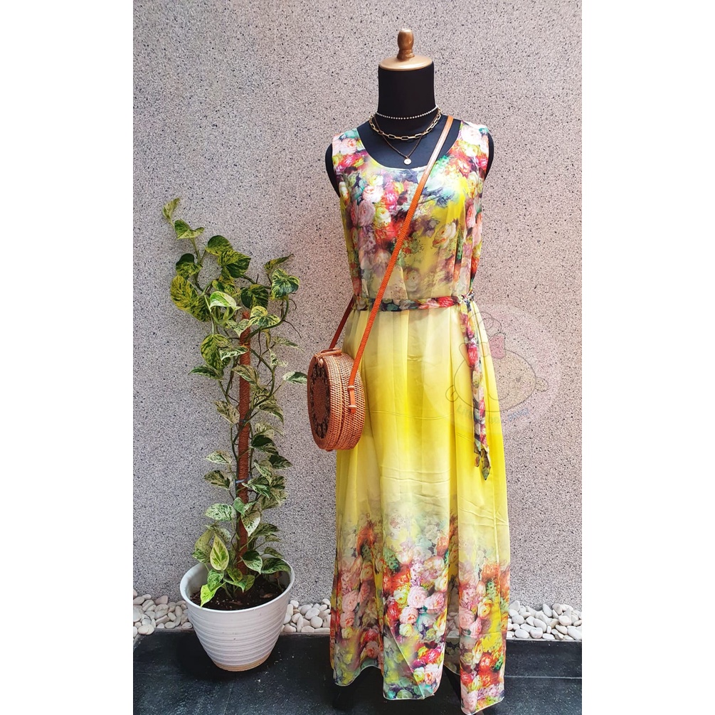 NEW Maxi Chiffon Flower Dress Baju Pantai Panjang - baju wanita / dress wanita / preloved dress wani