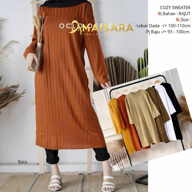 Tunik wanita muslimah, sweater rajut premium