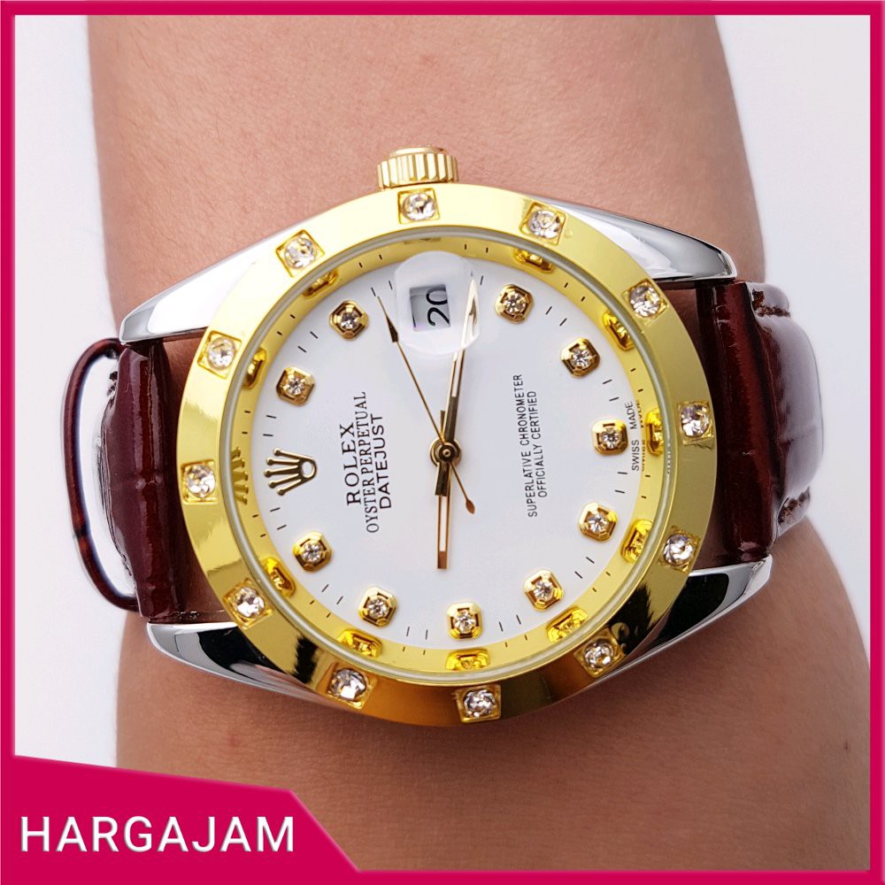 Jam Tangan Wanita Automatic Rolex 1003 Oyster Perpetual Leather Maroon jam matic otomatis