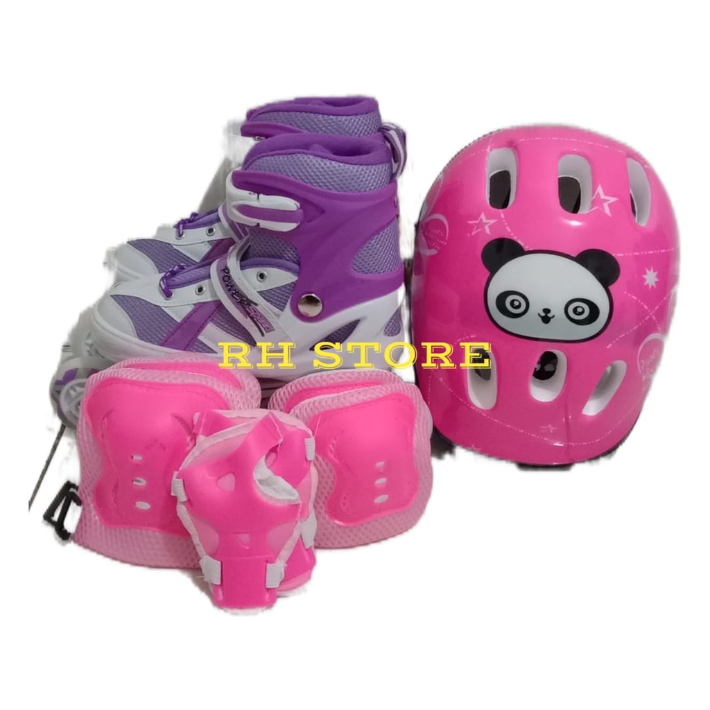 Bisa COD Sepatu Roda Ban Full Karet Anak 1 SET power inline D096 terbaru + Dekker dan Helm