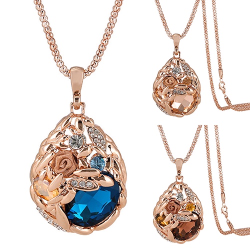 Hu Hu Hu Hu Hu Alat Bantu Pasang Kacamata♡ Kalung Rantai Panjang Dengan Liontin Bunga Mawar Aksen Berlian Imitasi Untuk Wanita