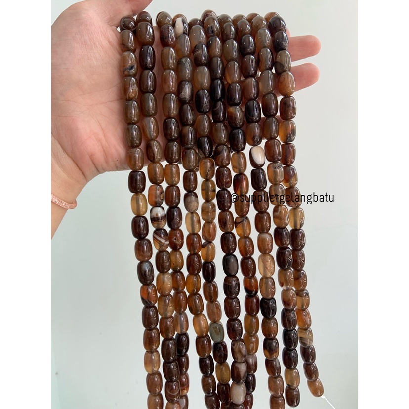 batu Penden tabung brown carnelian 10mm bahan rangkai kuning cokelat Bahan Kalung Vintage Etnik Bali natural