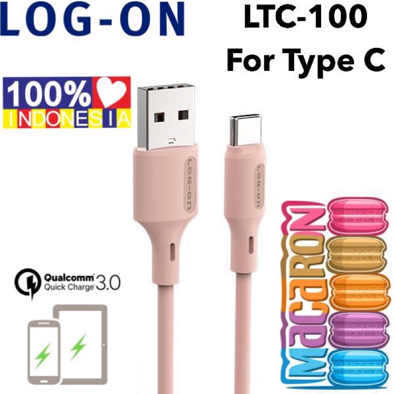 KABEL DATA MACARON LOG ON LTC100 TYPE C ORIGINAL PROMO SEN