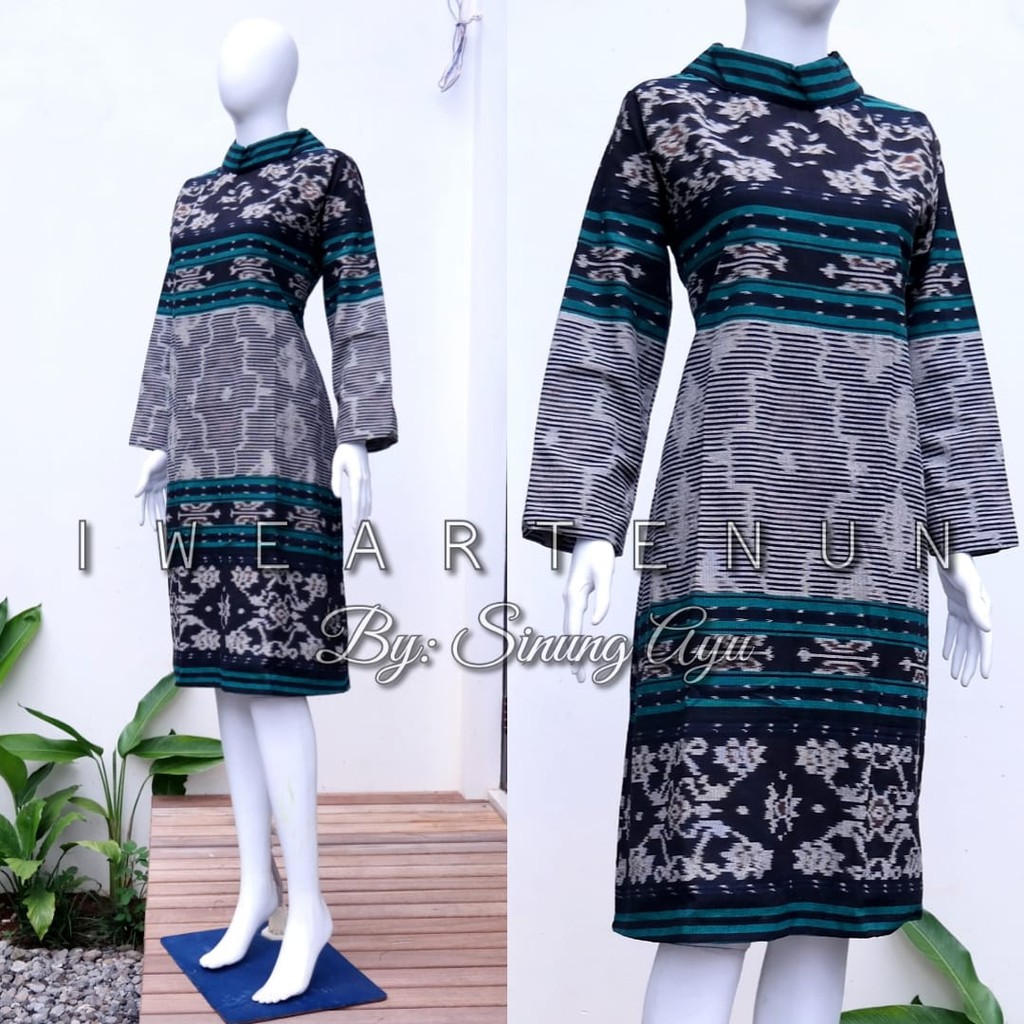 Dress Tenun Jepara Kerah Walik Motif NTT Silver | Outfit Kondangan Elegan