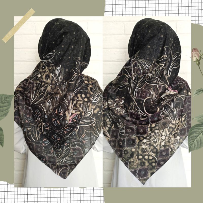 NEW JILBAB HIJAB VOAL MOTIF SYAR'I 130X130 PREMIUM SQUARE LASERCUT KERUDUNG SEGI EMPAT-RANI HITAM