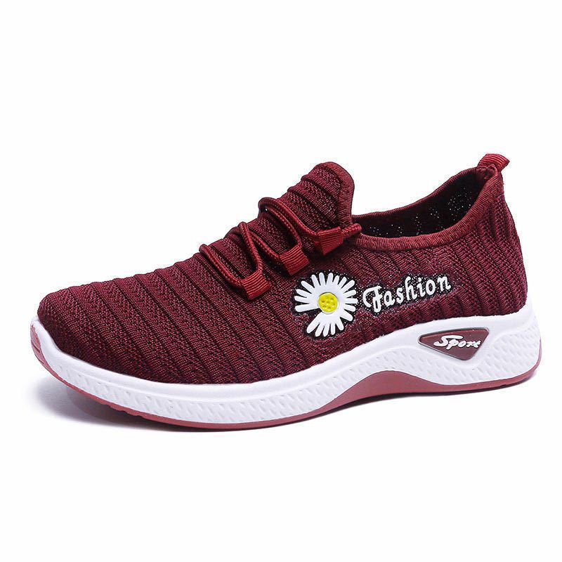 TOPGROSIR BR0002 Sepatu Wanita Motif Bunga Import Sneakers Korea-MAROON