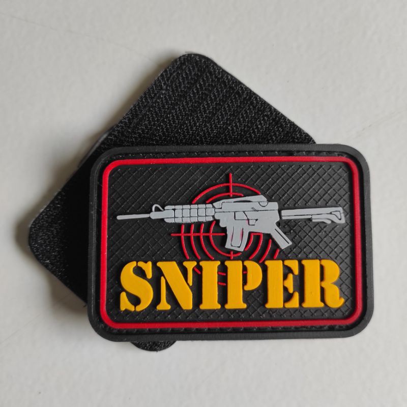 PATCH RUBBER SNIPER TULISAN KUNING/TEMPELAN EMBLEM KARET VELCRO TACTICAL