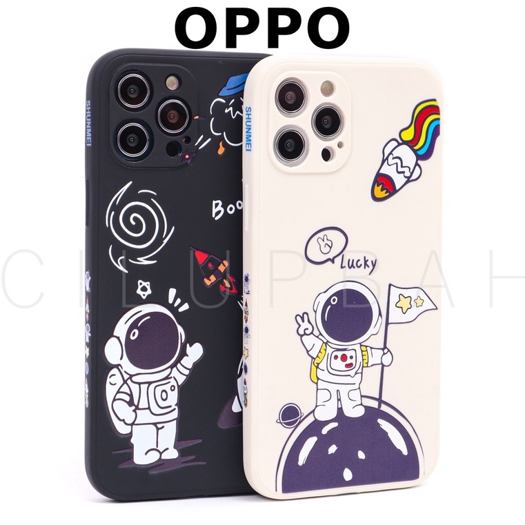 Soft Case Oppo Reno A1K A3S A5S A37 A71 A33 A31 A52 A54 A74 4F Square Edge Astronot Lucky &amp; Boow Full Lens Cover