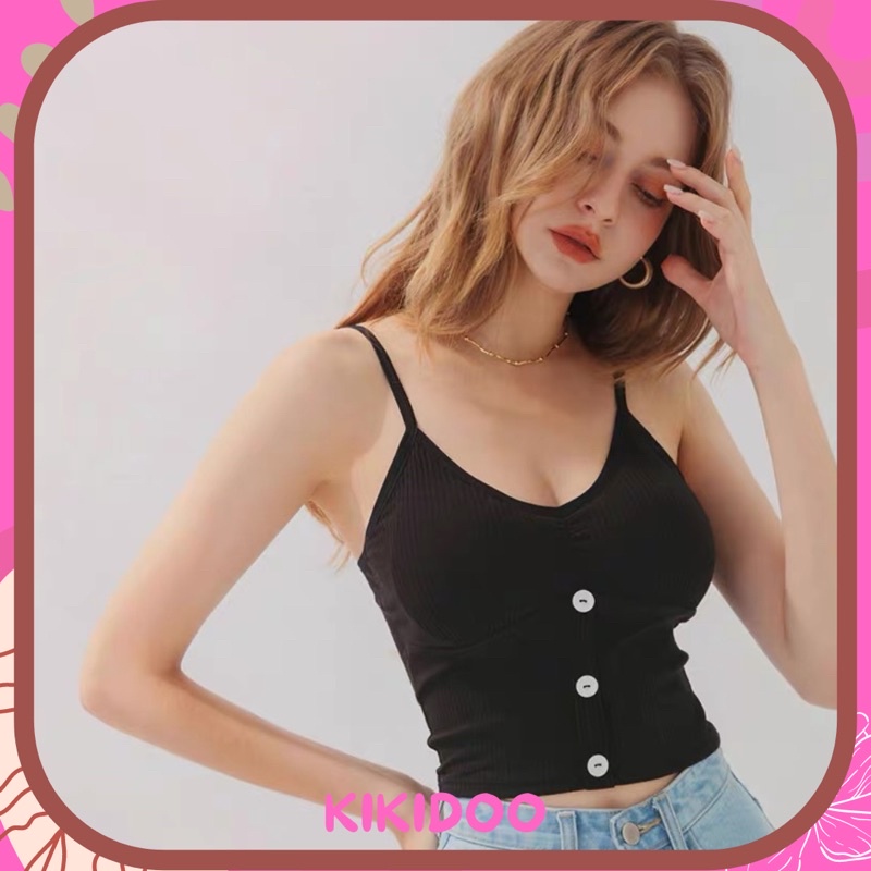 Kikidoo Tank Top Bra Crop Top Olahraga Wanita Rajut Tank Top Sexy B29