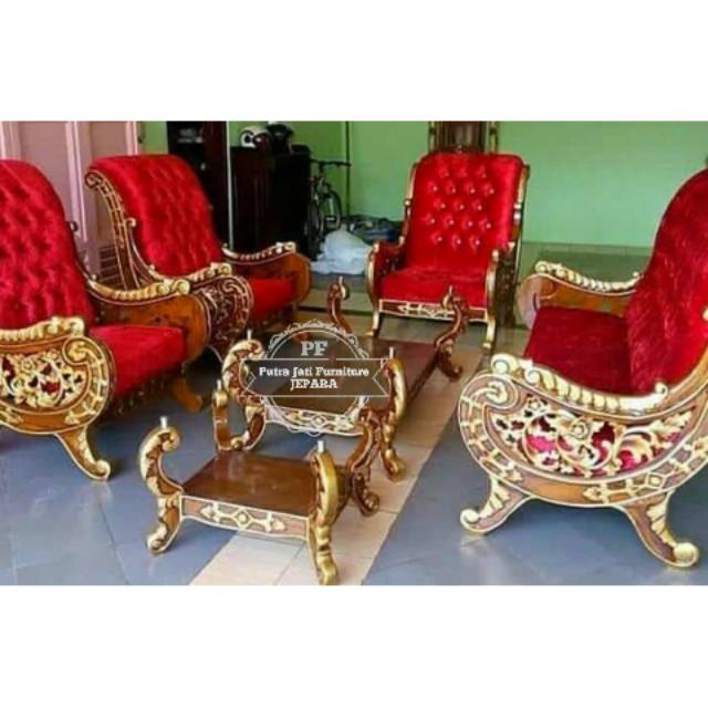 Kursi Tamu Sofa Mewah Jati Full Ukir, Meja Kursi Busa/ Sofa, Kursi Rumah Mewah Jati