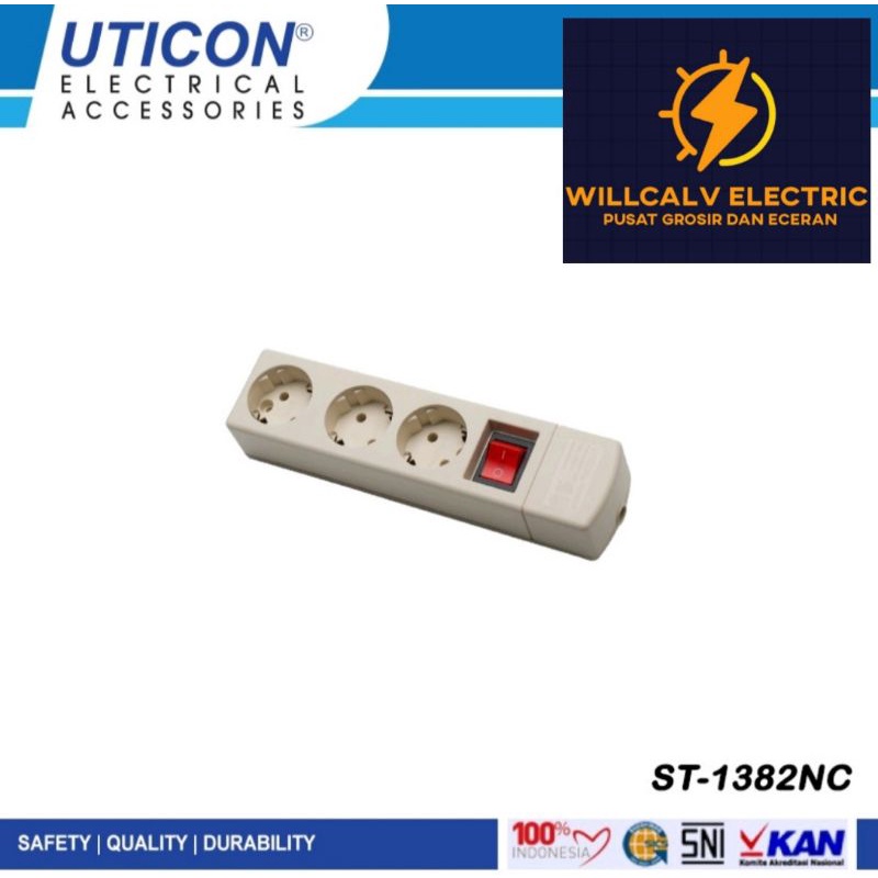 UTICON ST-1382 NC / STOP KONTAK UTICON 3 LUBANG PLUS SAKLAR LAMPU ST-1382 NC