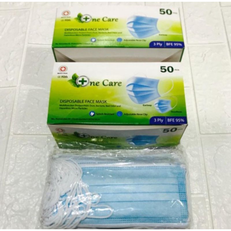 masker 3ply isi 50 pcs earloop one care medis