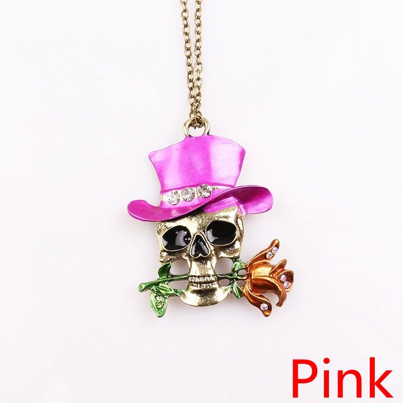 Retro punk inlaid gemstone skull magician pendant necklace men's jewelry