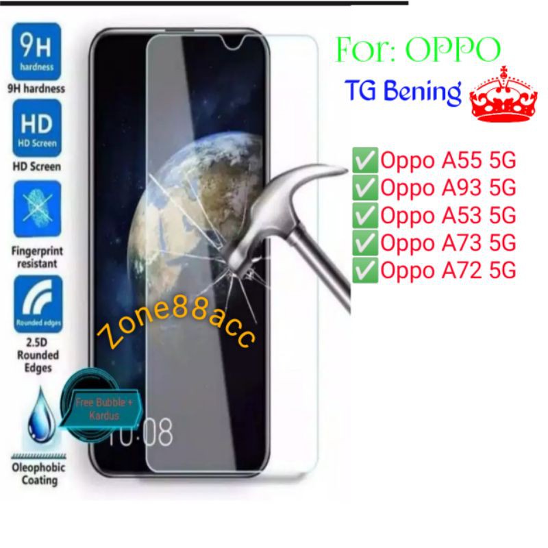 Oppo A55 A93 A53 A73 A72 Antigores Bening Tempered Glass Screen Guard protector TG High Quality