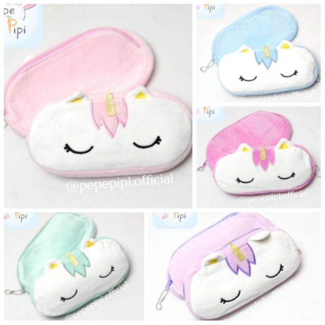 Kotak Pensil Plushy Unicorn Pastel Tempat Pensil Plush Wadah Pensil Kostak Pouch Makeup Kosmetik