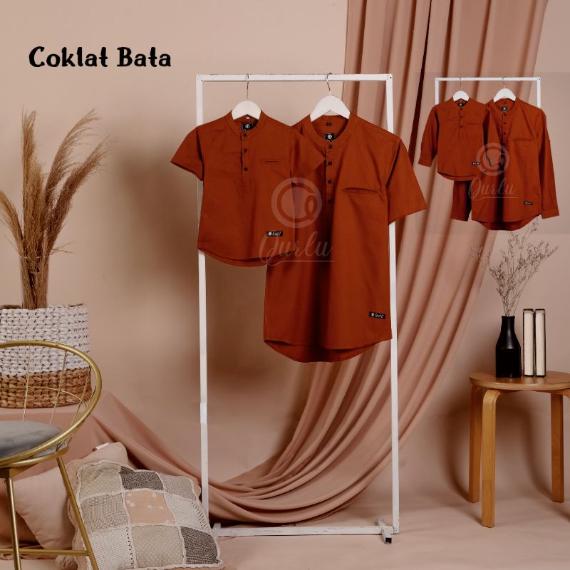 Qurlu - Kemeja Koko Dewasa/Anak warna BATA TUA/TERACOTTA (baju couple ayah dan anak laki-laki) Baju Koko Pria