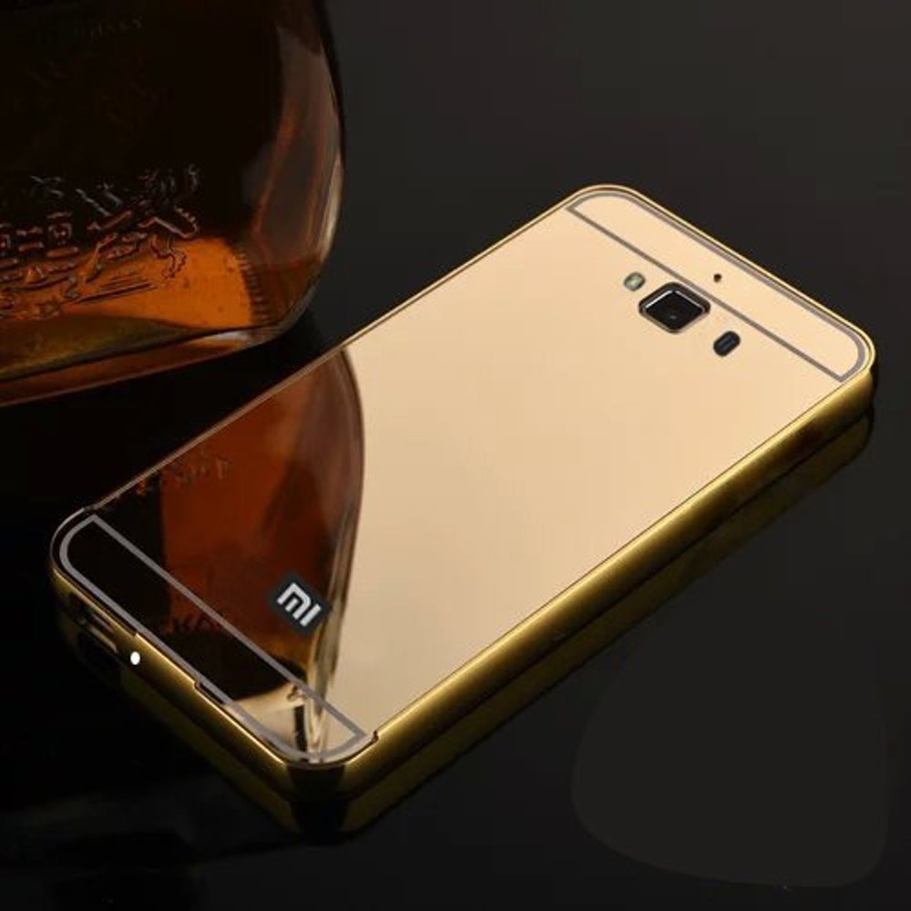 AKSESORIS GADGET Xiaomi Redmi 2/prime/pro Aluminium Bumper Mirror Gold/Emas/Golden/back/cover/door/