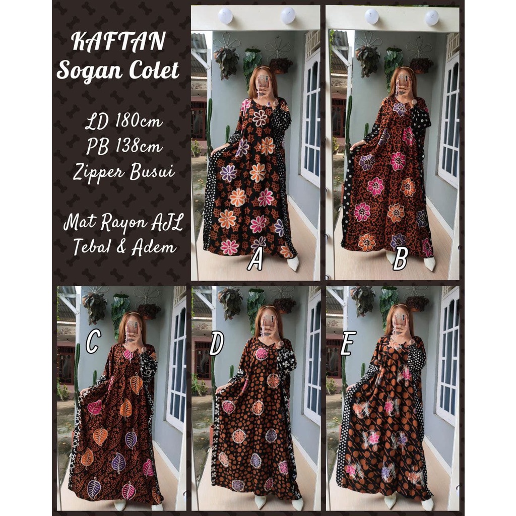 Kaftan Jumbo  Batik Sogan Colet - Kaftan Wanita Rayon AJL Premium Gamis Terbaru Zipper Busui Dress Dress Wanita Kekinian