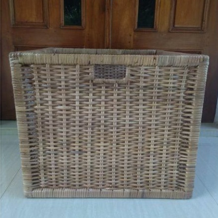 Keranjang rotan persegi kotak laci kayu penyimpanan laundry barang mainan 32x32x32 cm