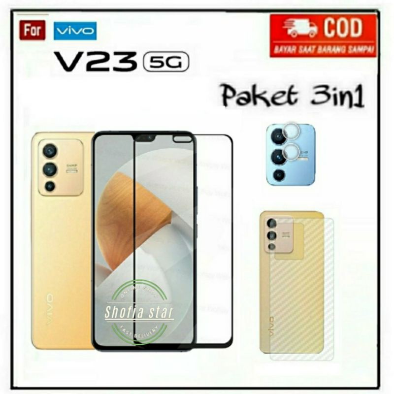 3IN1 TEMPERED GLASS VIVO V23 5G V23E TG LAYAR ANTIGORES KACA FULL COVER