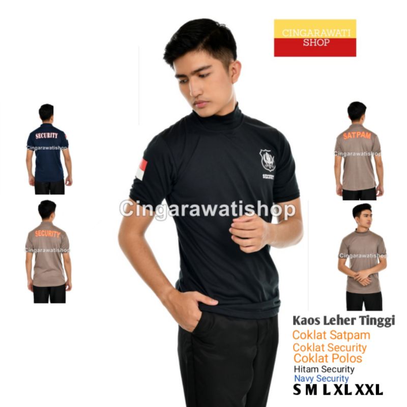 Security Satpam Kerah Tinggi  Baju Kaos Security Leher Panjang Coklat Navy Hitam Kaos Satpam Terbaru