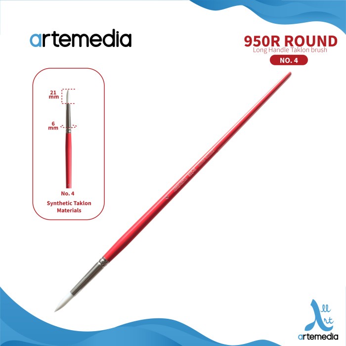 

(TERLARIS) Arte Red 950R Round White Taklon Brush - No. 4