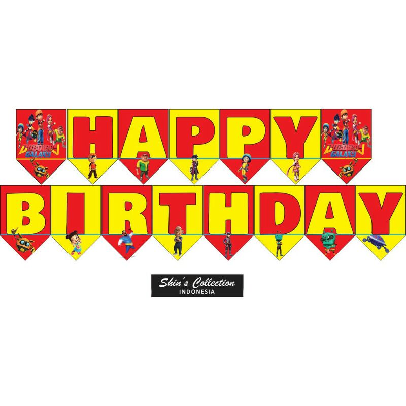 banner bunting flag garland happy birthday ulangtahun boboi boy boboiboy and friends