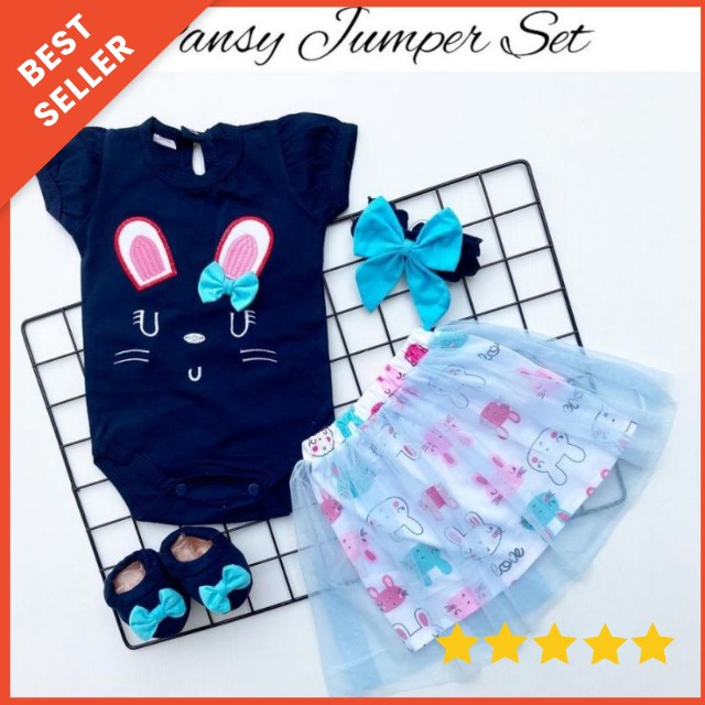 SETELAN BAJU BAYI PEREMPUAN JUMPER ROK TUTU 0-18 BULAN FREE SEPATU &amp; BANDO / SETELAN JUMPER ROK TUTU BAYI CEWEK PANSY JUMPER SET