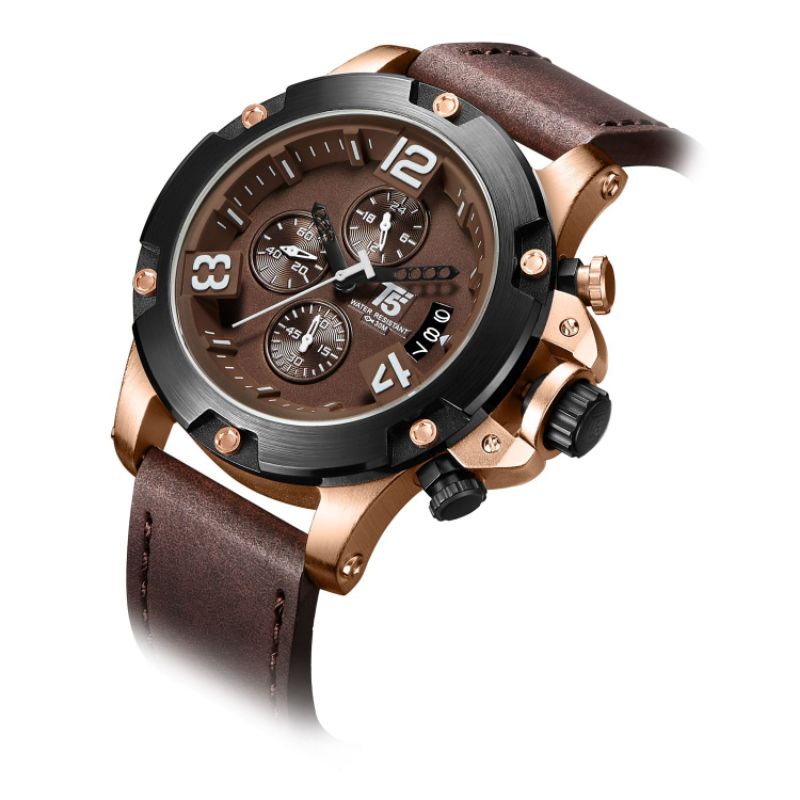 Original Jam Tangan Pria / Cowok T5 3638G Chrono Aktif Tali Kulit Premium