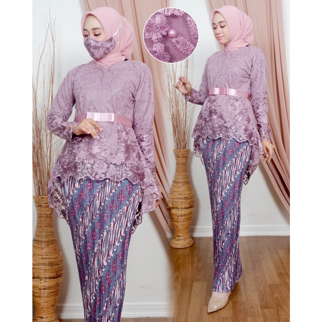 SET KEBAYA VALEERIA - PAKAIAN KEBAYA TERLARIS 2021 - KEBAYA WISUDAAN CANTIK - MODEL KEBAYA KEKINIAN-Lavender