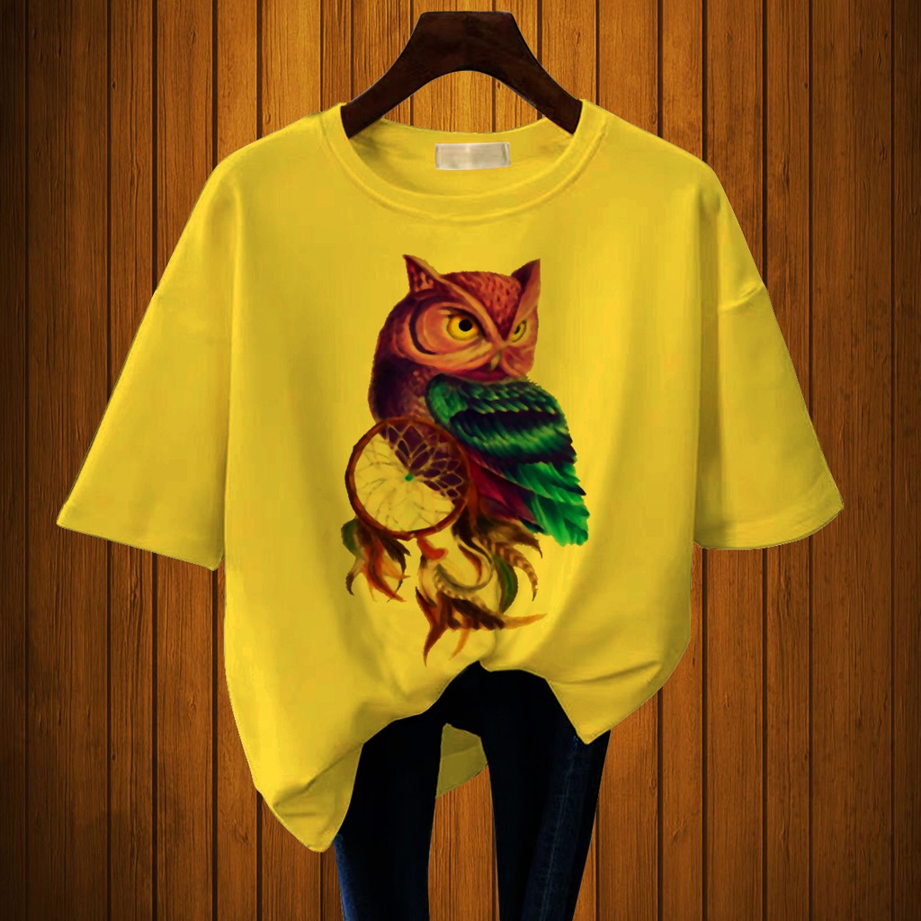 CALVIERO SHOP - BAJU KAOS WANITA DEWASA PRINT OWL COLOR CASUAL