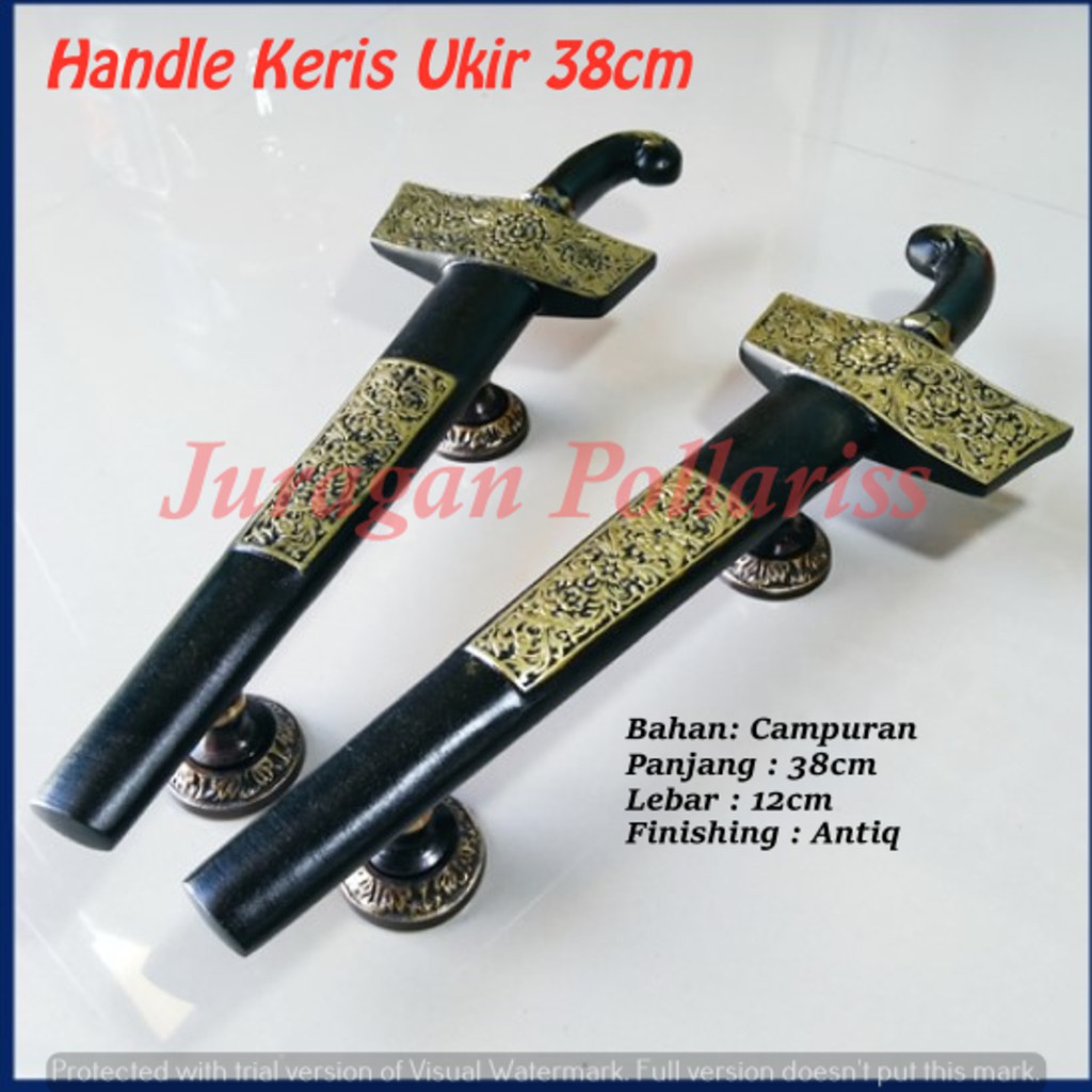 Terlaris Tarikan Pegangan Handle Pintu Rumah Kuningan Antik Unik Harga Murah Motif Keris Ukir 38cm