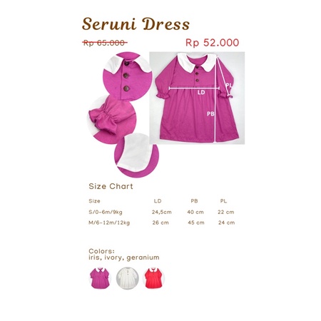 Seruni Dress Bayi Dress Anak Katun Bonus Bandana size 0-2 tahun