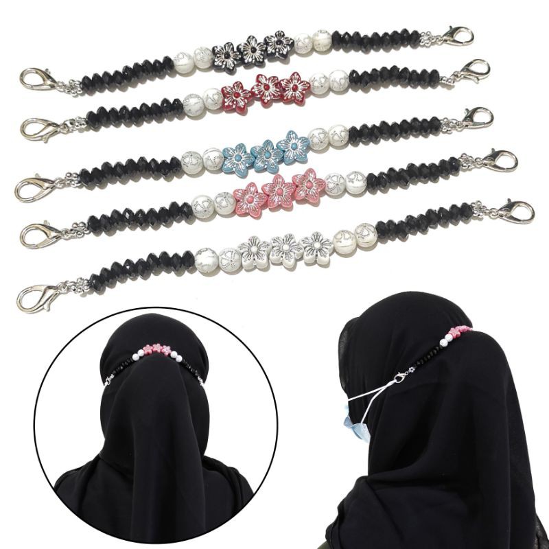 Konektor Masker Hijab Strap Mask Connector Flower Bunga Motif Diamond Crystal Series Jilbab Extender