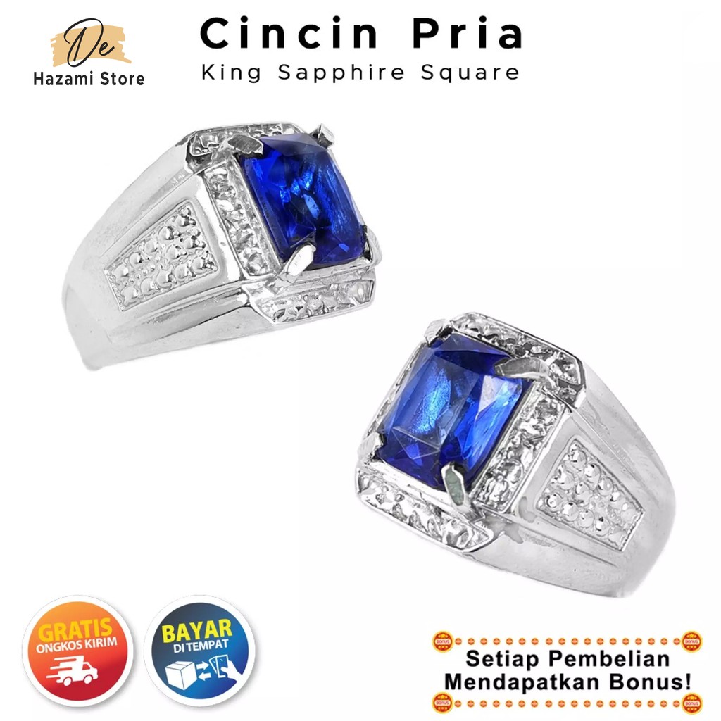 BISA COD Cincin Pria King Sapphire Batu Cutting Germanium Biru Akik Mewah Elegan Terbaru 2021