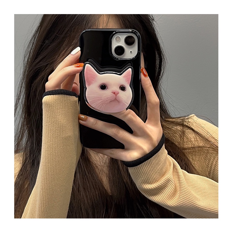 Case Pelindung Warna Permen Gloss Dengan Holder Kucing Untuk IPhone 14 7 8 SE 2020 7P / 8Plus X XS XR 11 12 13 Mini Pro Max