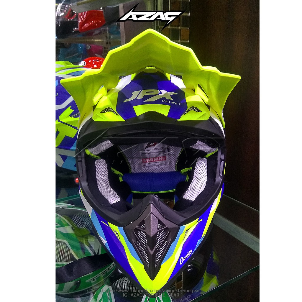 Helm Motocros Supermoto JPX Fox1 Biru Kuning Fluo