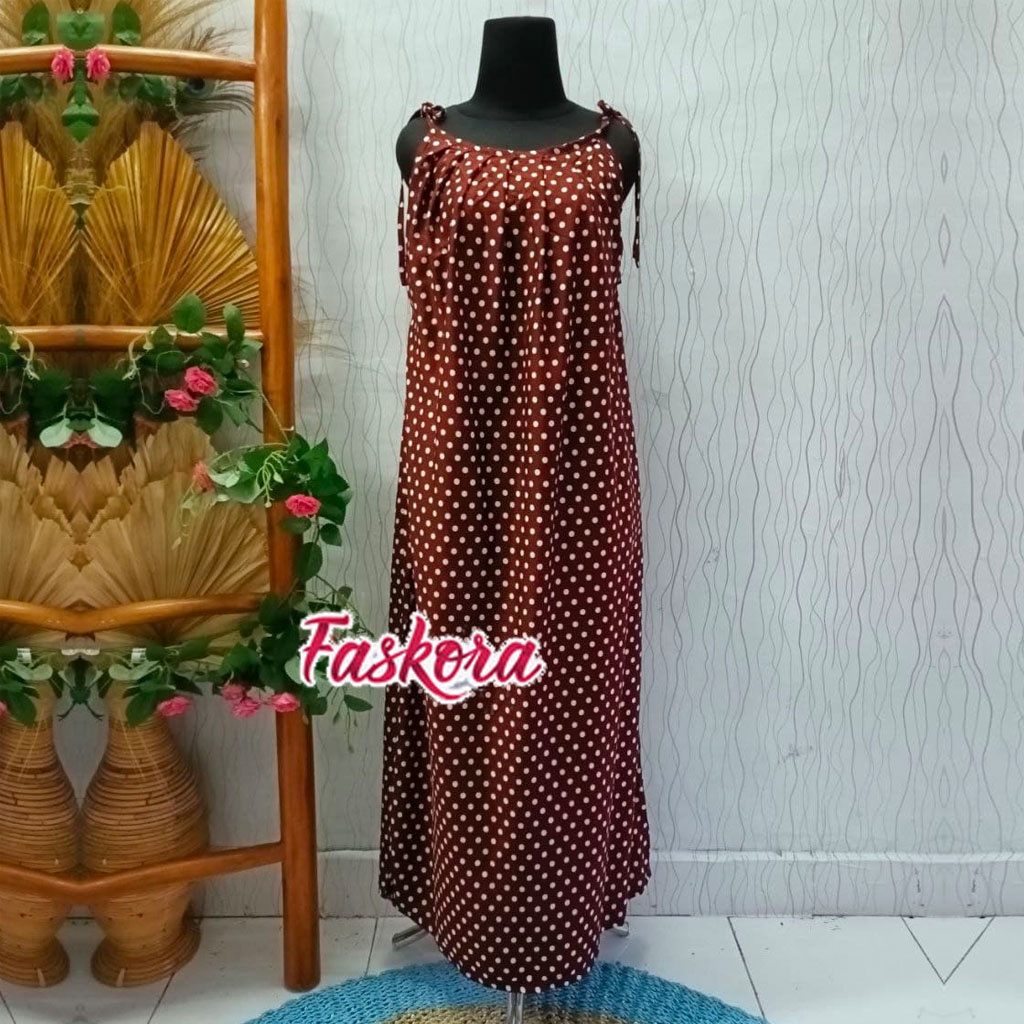 Dress Panjang Tanpa Lengan Polos Dress Bali Jumbo Ld 130 Daster Lobek Bali Panjang Lupita Polkadot