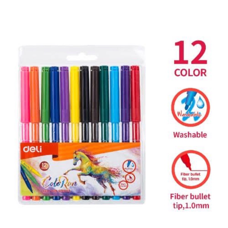 spidol warna deli felt pen 12 colour (dapat dicuci)-1