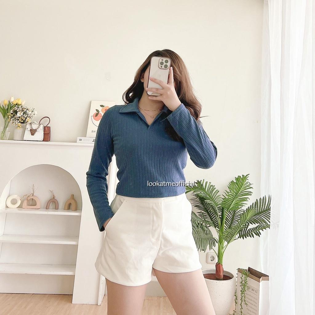 lookatmeofficial - Berlin Knit Crop Polo Top - Atasan Basic Lengan Panjang