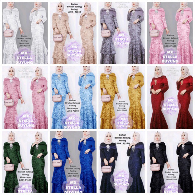 Ruairu MAXY STELLA DUYUNG DRESS GAMIS DUYUNG BRUKAT TULANG SABRINA GAMIS PESTA 12 WARNA Murah