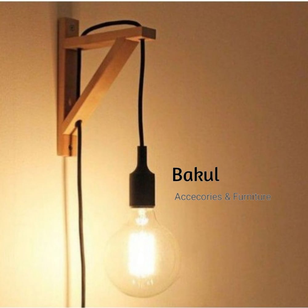 Stand Holder Rak Kayu Minimalis Tempat Lampu Fitting Dudukan Soket Listrik Ambalan Gantung Dinding