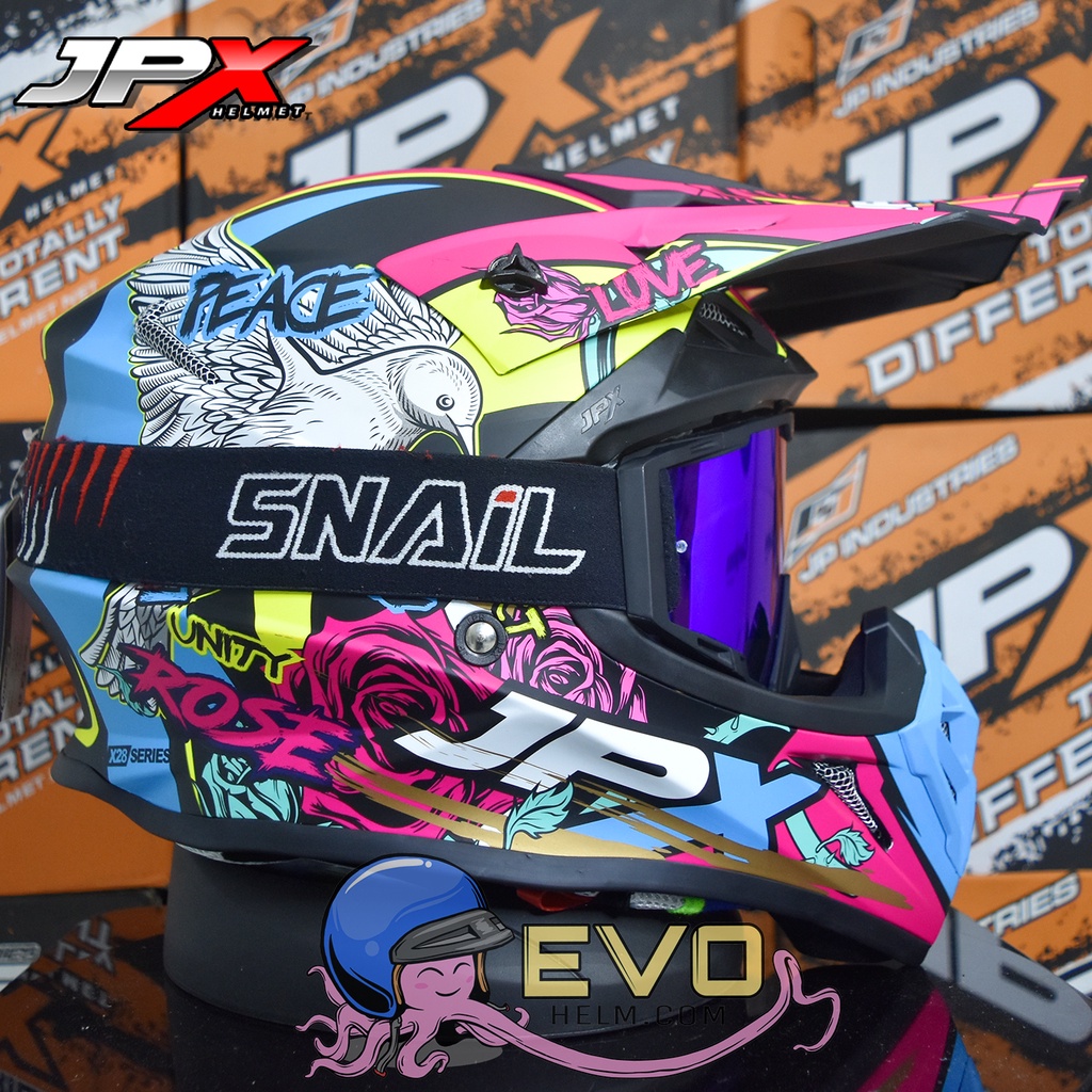 HELM JPX CROSS_FOX1 SERI X28 - BLACK DOFF + GOOGLE SNAIL (ONGKIR 2 KG) HELM JPX X28 MERPATI ORIGINAL HELM CROSS MERPATI HELM TRAIL UNGU MAGENTA HELEM JPX CROS JPX JPK HELM JPX TERBARU