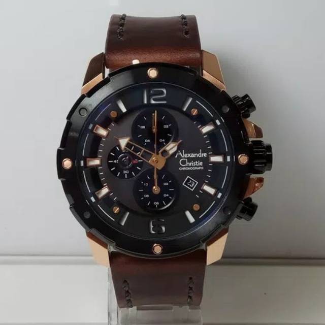 JAM TANGAN PRIA ALEXANDRE CHRISTIE AC 6410 ROSE GOLD BROWN LEATHER ORIGINAL