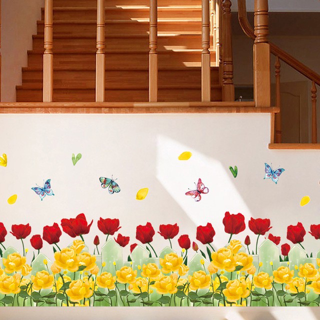 Reliza Wall Sticker Red Yellow Rose Stiker Dinding Bunga Mawar LDR7177