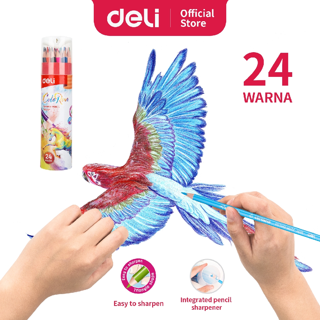 Deli Pensil Warna 24 Warna dengan Bonus Rautan Pensil pada box  EC00327-1