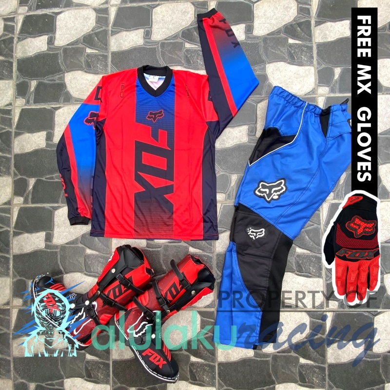 Jersey, Celana, Sarung Tangan &amp; Sepatu Fullprint with Protectors Fullset MX Trail Motocross - Paket Bundling FOCTFG050703-F43